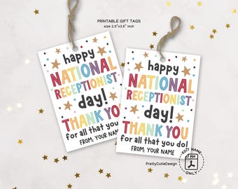 National Receptionist Day Gift Tag Printable, Thank You Tag for Admin Staff, Secretary Appreciation Gift, Office PDF Download