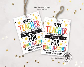 Teacher Appreciation Week Gift Tags Printable, Thank You for Being Awesome Tag, Teacher Gift Labels, Goodie Bag Tag Instant Download