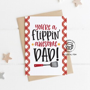 Vatertagsgruß-Karte druckbar, du bist ein Flippin ' awesome Dad Karte, BBQ-Thema, lustige Grill Karte sofortiger Download, rotes kariertes Design
