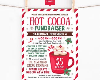 Hot Cocoa Fundraiser Flyer, Canva Template, School Holiday Event Poster