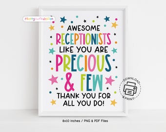 Receptionist Day Sign Printable, You Are Precious and Few, Office Appreciation Wall Art, Thank You Gift, PDF Receptionist Decor