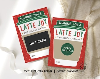 Christmas Gift Card Holder Printable: Latte Joy Coffee Cup, Holiday Teacher Appreciation, Digital Download
