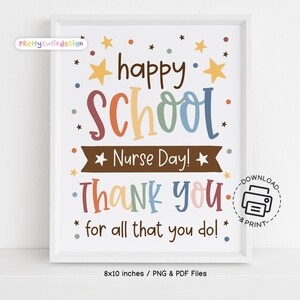 Schoolverpleegkundige dagteken afdrukbaar, rustieke schoolverpleegkundige waardering cadeau, bedankt schoolverpleegkundige poster, neutrale kleur verpleegster kantoor kunst aan de muur
