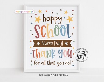 School Nurse Day Sign Printable, Rustic School Nurse Appreciation Gift, Thank You School Nurse Poster, Neutral Color Nurse Office Wall Art