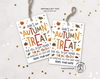 Autumn Treat Tags Printable: Fall Thank You Gift Tags (2.5"x3.5") (Digital Download)