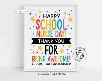 School Nurse Day Sign Printable, Colorful School Nurse Appreciation Gift, Thank You for Being Awesome Poster, Nurse Office Wall Art Download