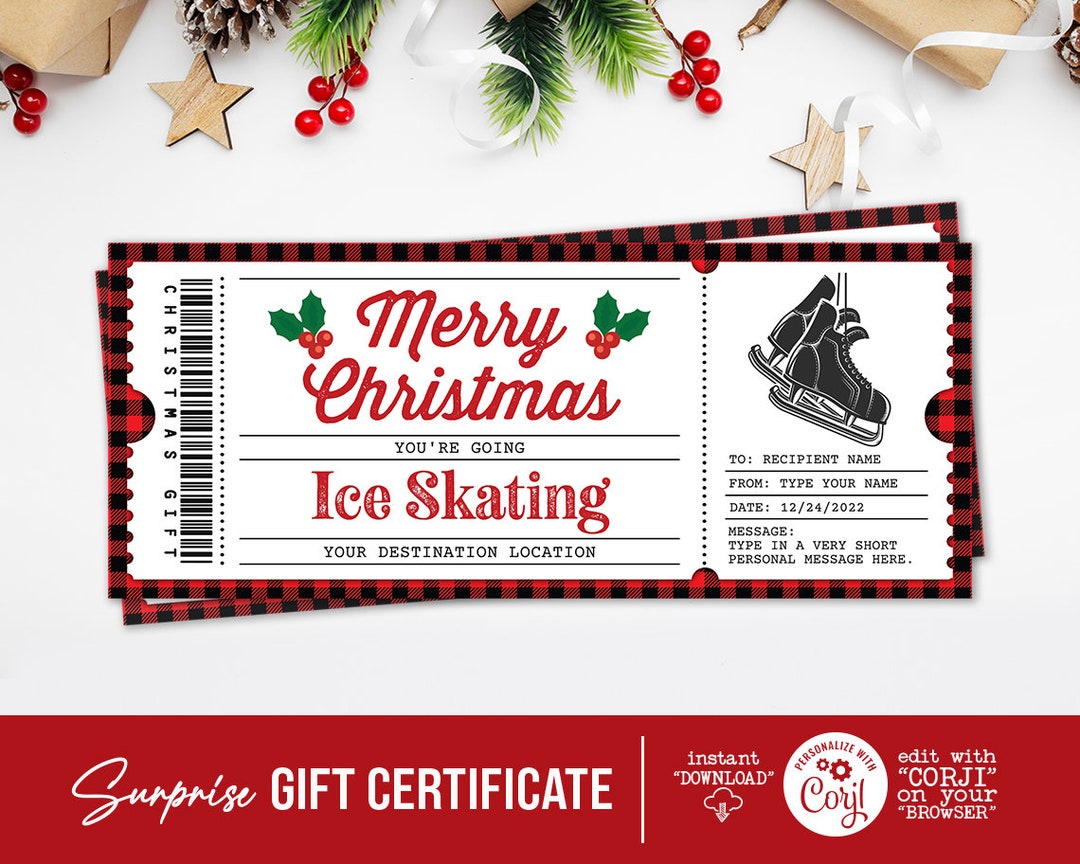 Christmas Surprise Ice Skating Lessons Gift Ticket Holiday Etsy