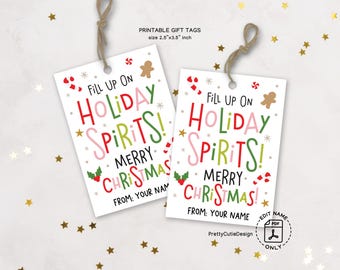 Holiday Spirits Gift Tags Printable, Christmas Wine Bottle Labels, Party Hostess