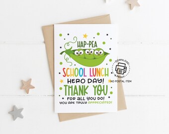 Hap-PEA School Lunch Hero Day Greeting Card Printable, Cute Peas in a Pod Appreciation Card, Lunch Staff Thank You Card Download