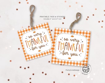 So Very Thankful For You Gift Tag, Fall Printable Tag, Thanksgiving Favor Label