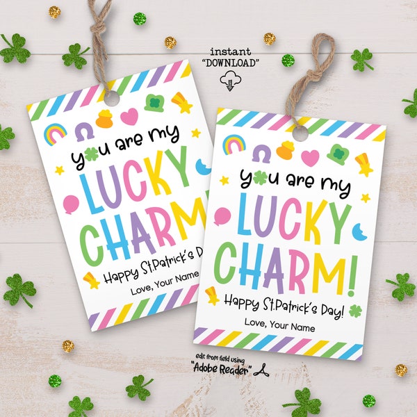You Are My Lucky Charm Tag Printable Gift Tags, St Patty's Day Classroom Treat Tags, St Patrick's Day Tag For Kids St Patricks Party Favors