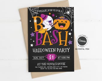 Halloween Boo Bash Invitation: Ghost & Pumpkin Theme (Printable Template)