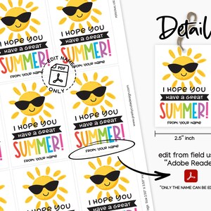 I Hope You Have a Great Summer Gift Tags, End of School Year Printable ...