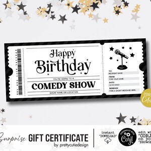 Editable Comedy Show Ticket Template Stand up Comedy Birthday Gift Editable Comedy Show Ticket Template Stand up Comedy Birthday Gift