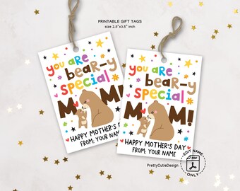 Bear Themed Mother's Day Gift Tag Printable, You Are Beary Special Mom Tags, Cute Animal Gift Tags for Kids, DIY Mother's Day Gift Label