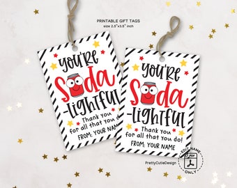 Teacher Appreciation Tag, Teacher Appreciation Week Gift Tags, Soda-Lighted Teacher Gift Tags, Staff Appreciation Soda Gift Tag