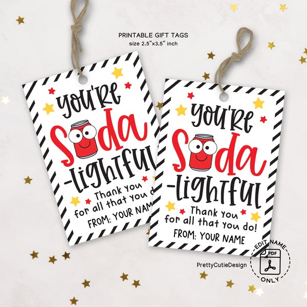 Teacher Appreciation Tag, Teacher Appreciation Week Gift Tags, Soda-Lighted Teacher Gift Tags, Staff Appreciation Soda Gift Tag