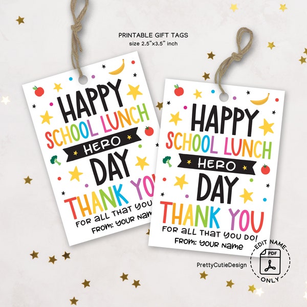 School Lunch Hero Day Gift Tag Printable, School Lunch Lady Tag, School Staff Appreciation Gift Tag, Food Service Worker Thank You Gift Tag