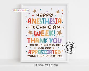 Happy Anesthesia Tech Appreciation Week Sign, Printable Thank You Poster, Instant Download Decor for Anesthesia Techs