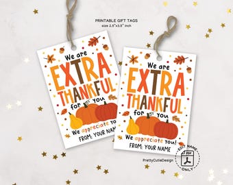 Thanksgiving Gift Tags Printable: "Extra Thankful" Autumn Design (PDF)