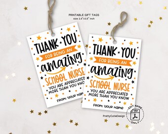 School Nurse Day Gift Tag Printable, Amazing School Nurse Appreciation Tags, Thank You Tags for Nurse Gifts, School Staff Gift