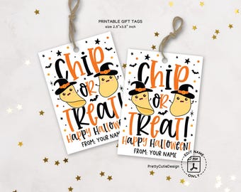 Halloween Gift Tags Printable: Chip or Treat Favor Tags for School Kids Classroom Party