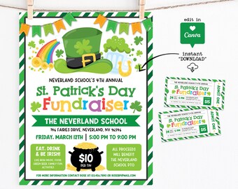 St Patricks Fundraiser Flyer Template, St Patricks Day School Fundraiser Event, School PTO PTA March Fundraiser Canva Template Editable