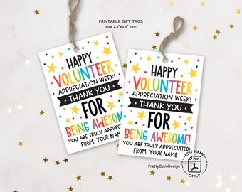 Volunteer Appreciation Gift Tags Printable, National School Volunteer Week Tags, You Are Truly Appreciated, Thank You for Being Awesome