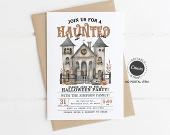Halloween Haunted House Invitation: Spooky Party Invite, Editable Canva Template (5x7" Printable PDF)