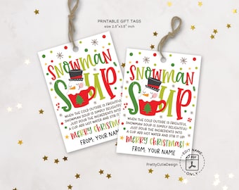 Snowman Soup Gift Tags, Hot Cocoa Christmas Printable Tags, Winter Holiday Treat Label