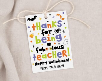 Halloween Teacher Gift Tag Printable, Thanks for Being a Faboolous Teacher, Classroom Candy Favor, Appreciation Treat, Digital Download