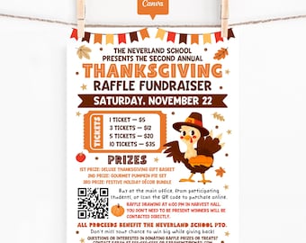 Thanksgiving Raffle Flyer Template: Editable Canva School Fundraiser Poster