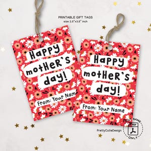 Afdrukbaar Moederdagcadeaulabel, rode bloemen Happy Mother's Day-label, leuk cadeautasje, instant download, pdf DIY-cadeaulabel voor moeder