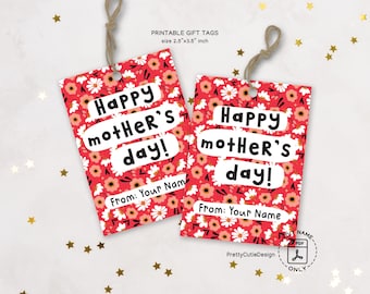 Mother’s Day Gift Tag Printable, Red Floral Happy Mother’s Day Tag, Cute Gift Bag Tag, Instant Download, PDF DIY Present Tag for Mom