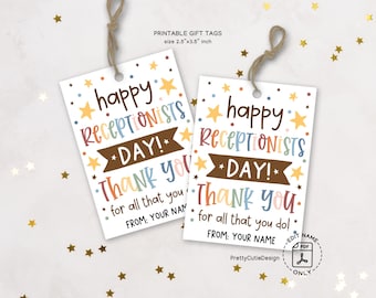 Receptionist Day Gift Tag Printable, Thank You Tag for Office Staff, Appreciation Gift for Secretary, Instant Download PDF