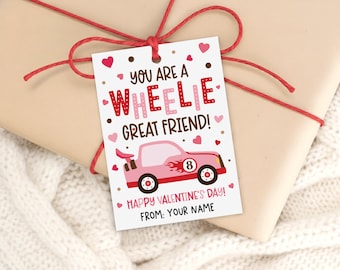 Race Car Valentine’s Day Gift Tag Printable, Wheelie Great Friend Car, Classroom Treat Label