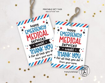 EMS Week Gift Tag Printable, Emergency Medical Services Thank You Tag for EMT Paramedic, Appreciation Favor Tag Instant Download