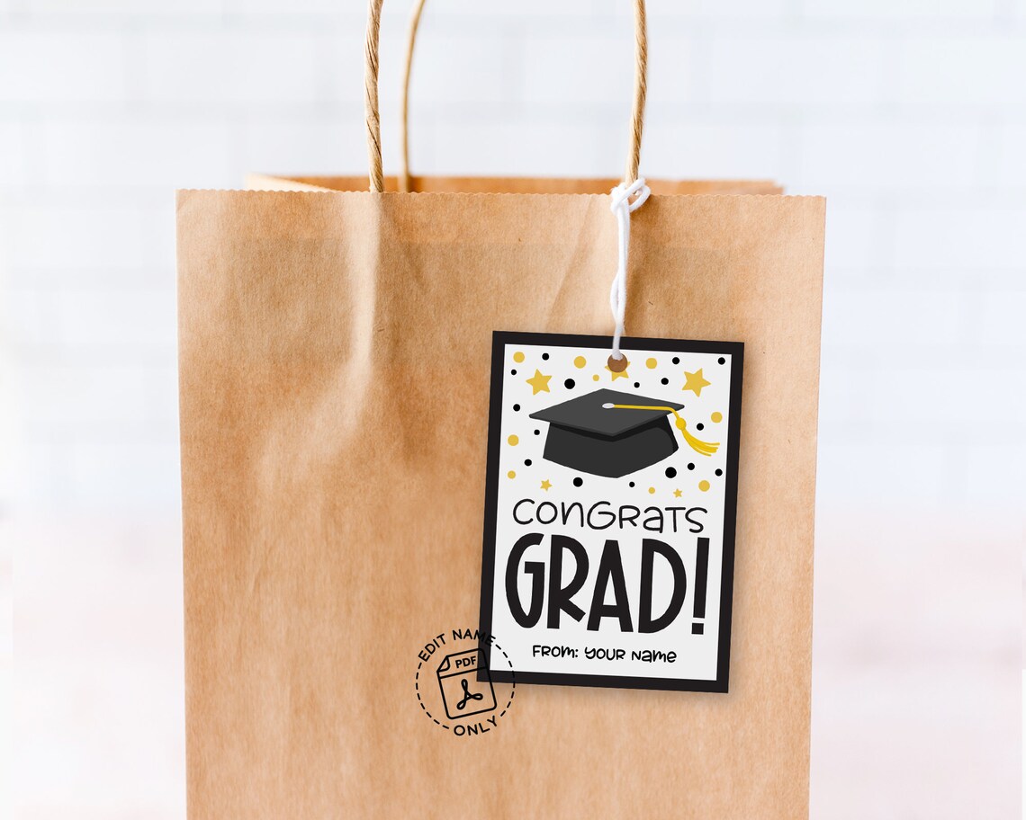 Congrats Grad Gift Tag: Black & Gold Graduation Favor (PDF Download) - Etsy