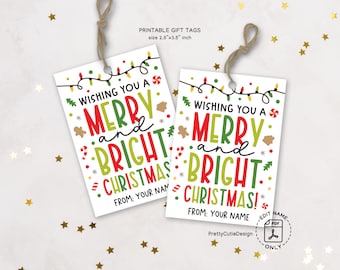 Christmas Gift Tags Printable Tags: Merry Bright Holiday Present Labels, Personalized Favor Tag