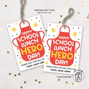 Schulmahlzeit Held Tag, Schulmahlzeit Lady Tag, Schulpersonal Wertschätzung Geschenkanhänger, Food Service Worker Danke Geschenkanhänger druckbar