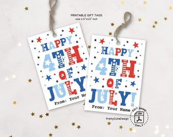4th of July Gift Tag Printable, Happy 4th Of July Patriotic Tag, Editable Red White Blue Tag, DIY Instant Download, Stars and Stripes