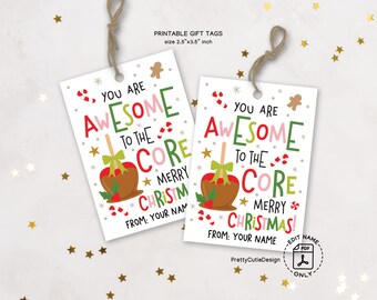 Funny Caramel Apple Christmas Gift Tags, Teacher Gift Printable, Digital Download