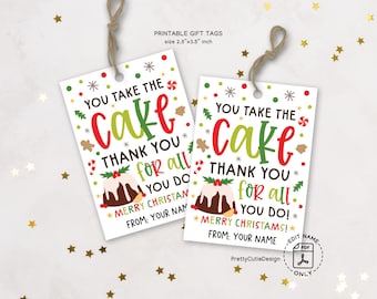 Christmas Thank You Tag, Teacher Appreciation Printable, You Take The Cake Favor, Holiday Coworker Gift