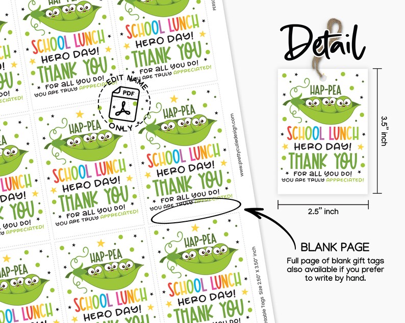 School Lunch Hero Day Gift Tag Printable, School Lunch Hero Card, Thank ...