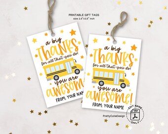 School Bus Driver Appreciation Tag Printable, Awesome Bus Driver Thank You Tags, Bus Driver Gift Tag, Bus Driver Thanks Gift Tag, Favor Tags