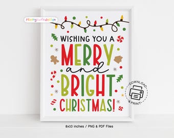 Wishing You a Merry and Bright Christmas Thank You Sign, Holiday Teacher and Staff Appreciation Sign, Christmas Breakroom Sign Printable