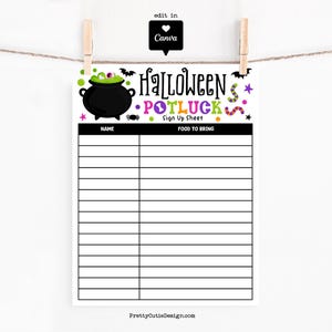 Halloween Potluck Sign Up Sheet Template – Party Food Planner, School Event Printable