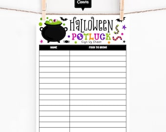 Halloween Potluck Sign Up Sheet Template – Party Food Planner, School Event Printable
