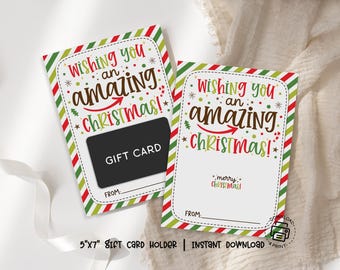 Christmas Gift Card Holder Printable, Wishing You an Amazing Christmas, Candy Stripe