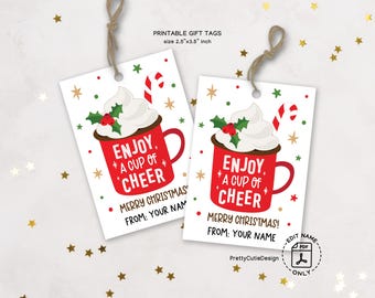 Christmas Coffee Gift Tags Printable, Cup of Cheer, Hot Cocoa Mug Labels